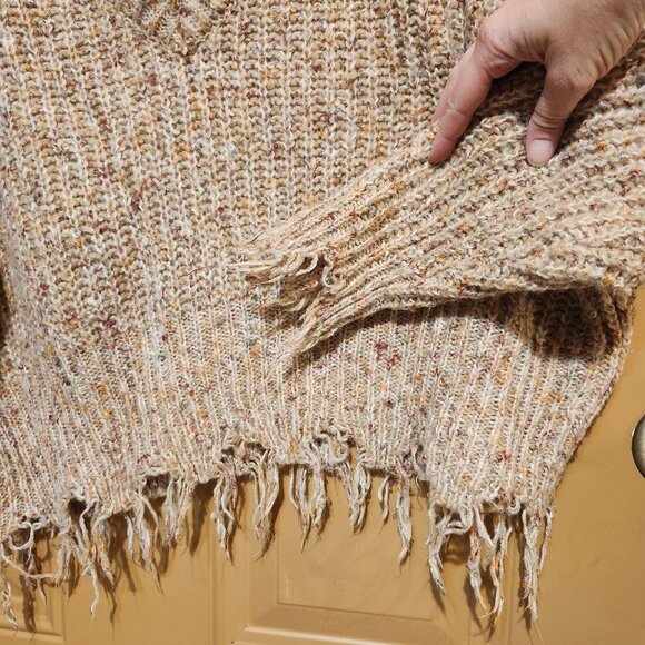 Jolt Women's Size Small Distressed Beige Speckled Knit Cropped Sweater V Neck - Picture 8 of 11